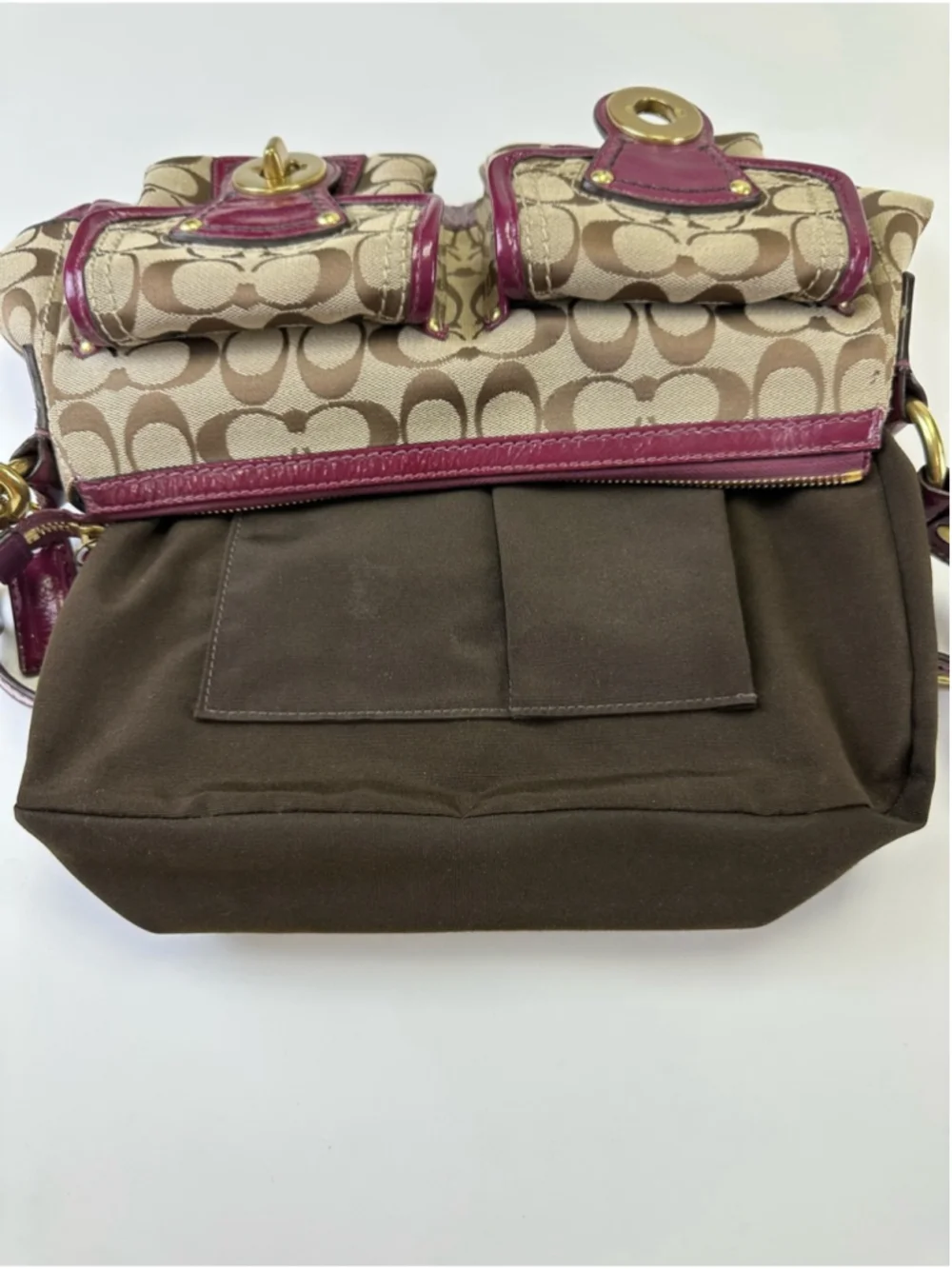 Coach 65th Anniversary Legacy Signature Double Turnlock Bag Plum G0826 F12869